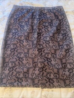 The Limited Black Lace Overlay Pencil Skirt with Cream Lining